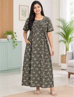 Women Floral Printed Soft Cotton Front Button Nighty | Mangai Nighties