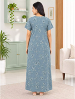 Women Floral Printed Cotton Zipless Front Lace Nighty | Mangai Nighties