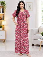 Soft Cotton Floral Printed Zipless Nighty with Pocket Mangai Nighties