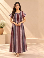 Alpine Stripe Printed Smocking Nighty with Pleats - Mangai Nighties