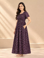 Alpine Floral Printed Smocking Nighty with Pocket – Mangai Nighties