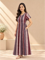 Alpine Stripe Printed Smocking Nighty with Pleats - Mangai Nighties
