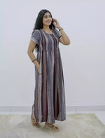 Alpine Stripe Printed Smocking Nighty with Pleats - Mangai Nighties