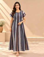 Alpine Stripe Printed Smocking Nighty with Pleats - Mangai Nighties