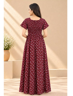 Alpine Floral Printed Smocking Nighty with Pocket – Mangai Nighties