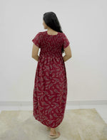 Alpine Paisley Print Smocking Nightgown with Round Neck- Mangai Nighties
