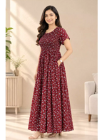 Alpine Floral Printed Smocking Nighty with Pocket – Mangai Nighties
