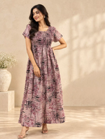 Alpine Abstract Print Smocking Nighty for Women– Mangai Nighties