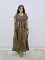Alpine Floral Printed Smocking Nighty with Pocket – Mangai Nighties