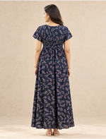 Alpine Paisley Print Smocking Nightgown with Round Neck- Mangai Nighties