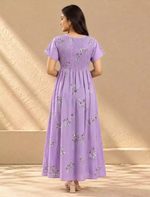 Alpine Floral Pleated Stretchable Smocking Nightgown - Mangai Nighties