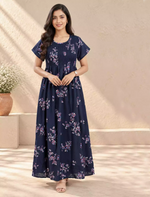 Alpine Floral Stretchable Smocking Nighty for Women – Mangai Nighties