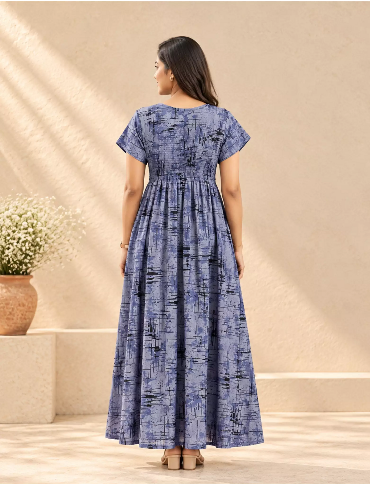 Alpine Abstract Print Smocking Nighty for Women– Mangai Nighties