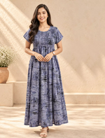 Alpine Abstract Print Smocking Nighty for Women– Mangai Nighties