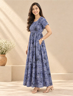 Alpine Abstract Print Smocking Nighty for Women– Mangai Nighties