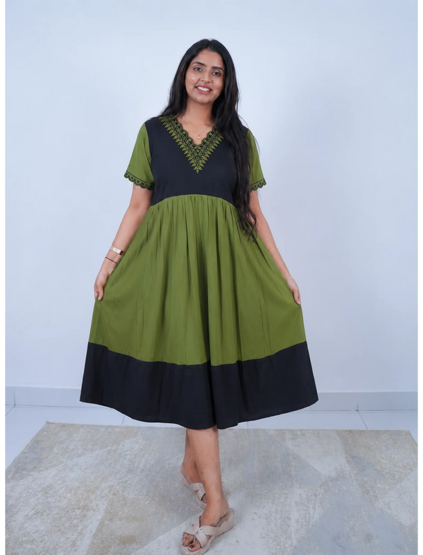 Black Rayon Embroidery Maxi - Mangai Nighties