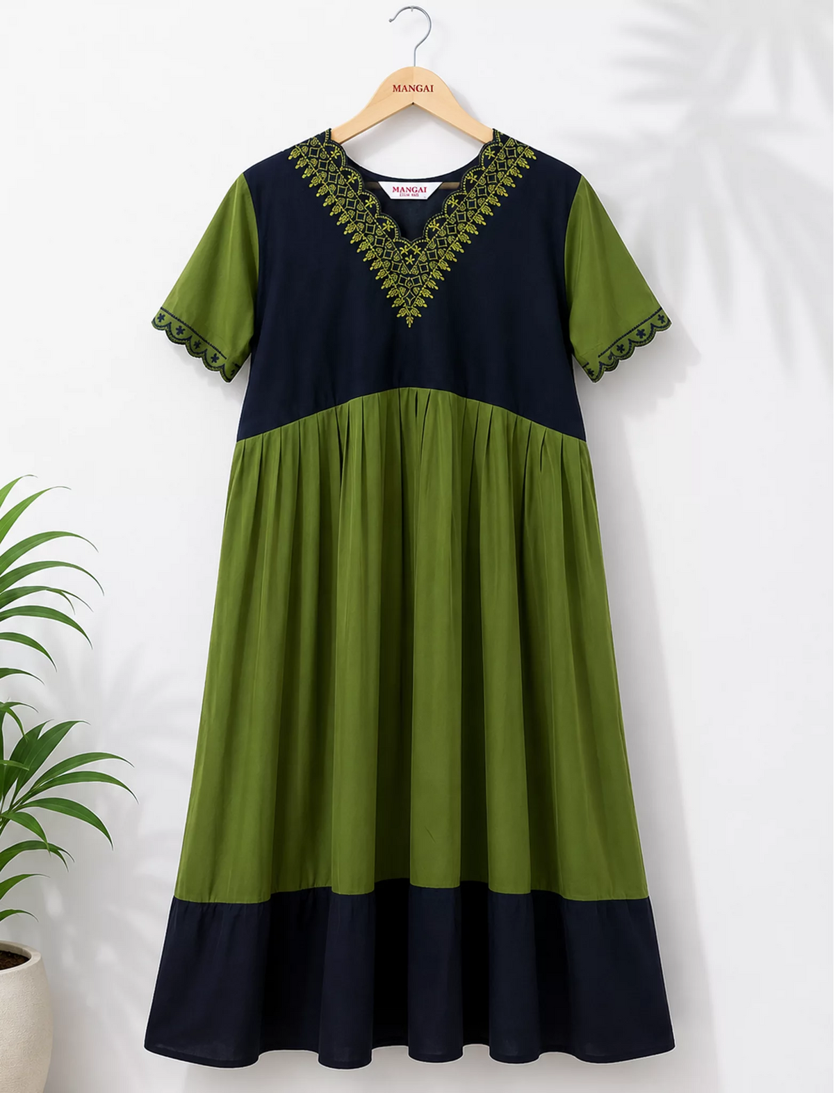 Rayon Plain Embroidered V-Neck Rayon Maxi with Pocket - Mangai Nighties