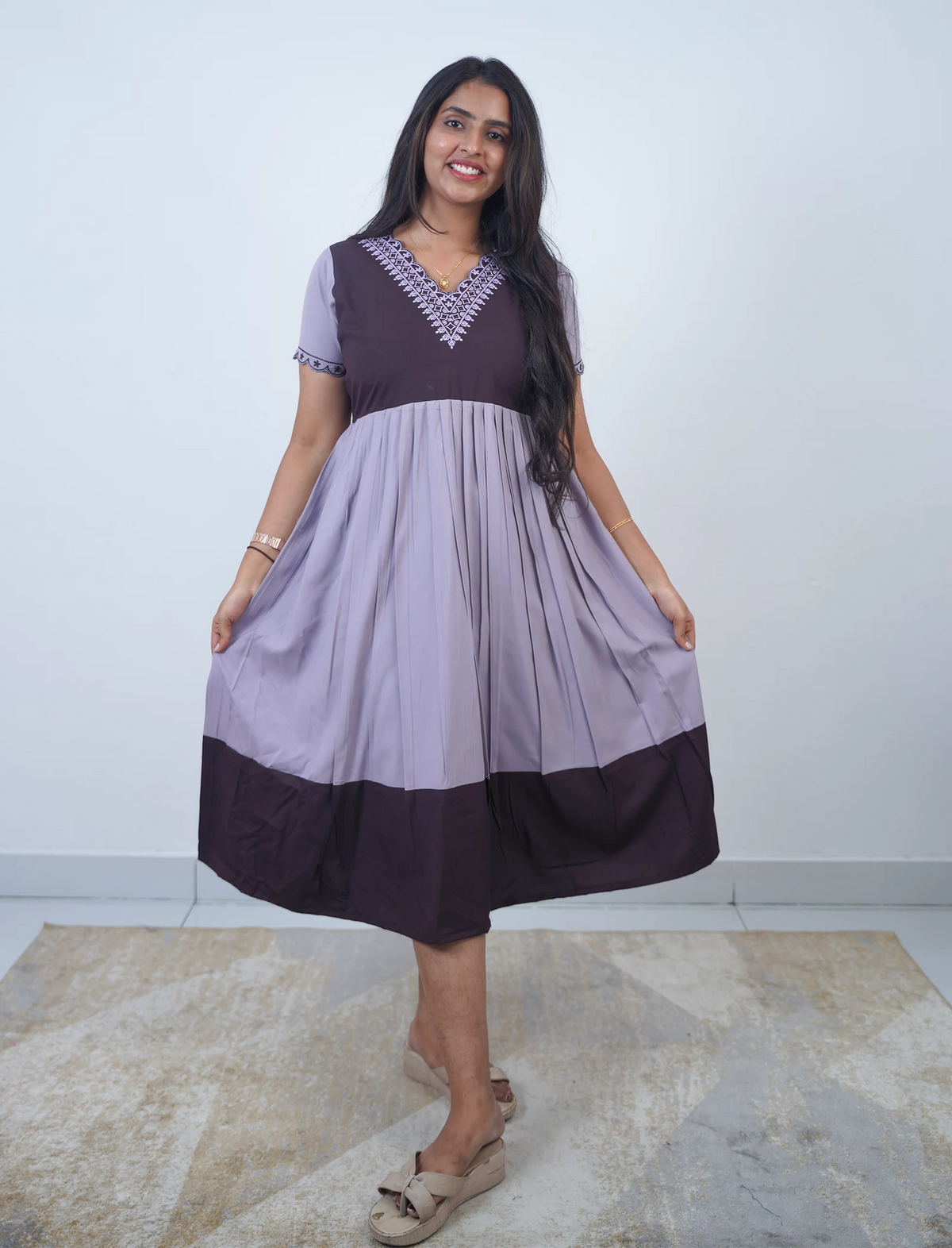 Brown Rayon Embroidery Maxi - Mangai Nighties