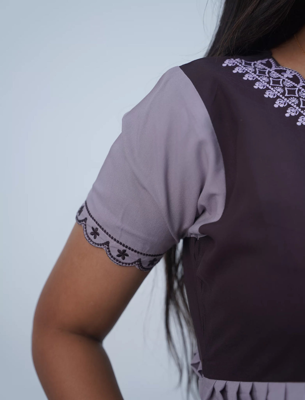 Brown Casual Maxi with Scallop Embroidery Sleeves - Mangai Nighties