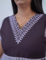 Brown Rayon Embroidery Maxi V-neck Design - Mangai Nighties