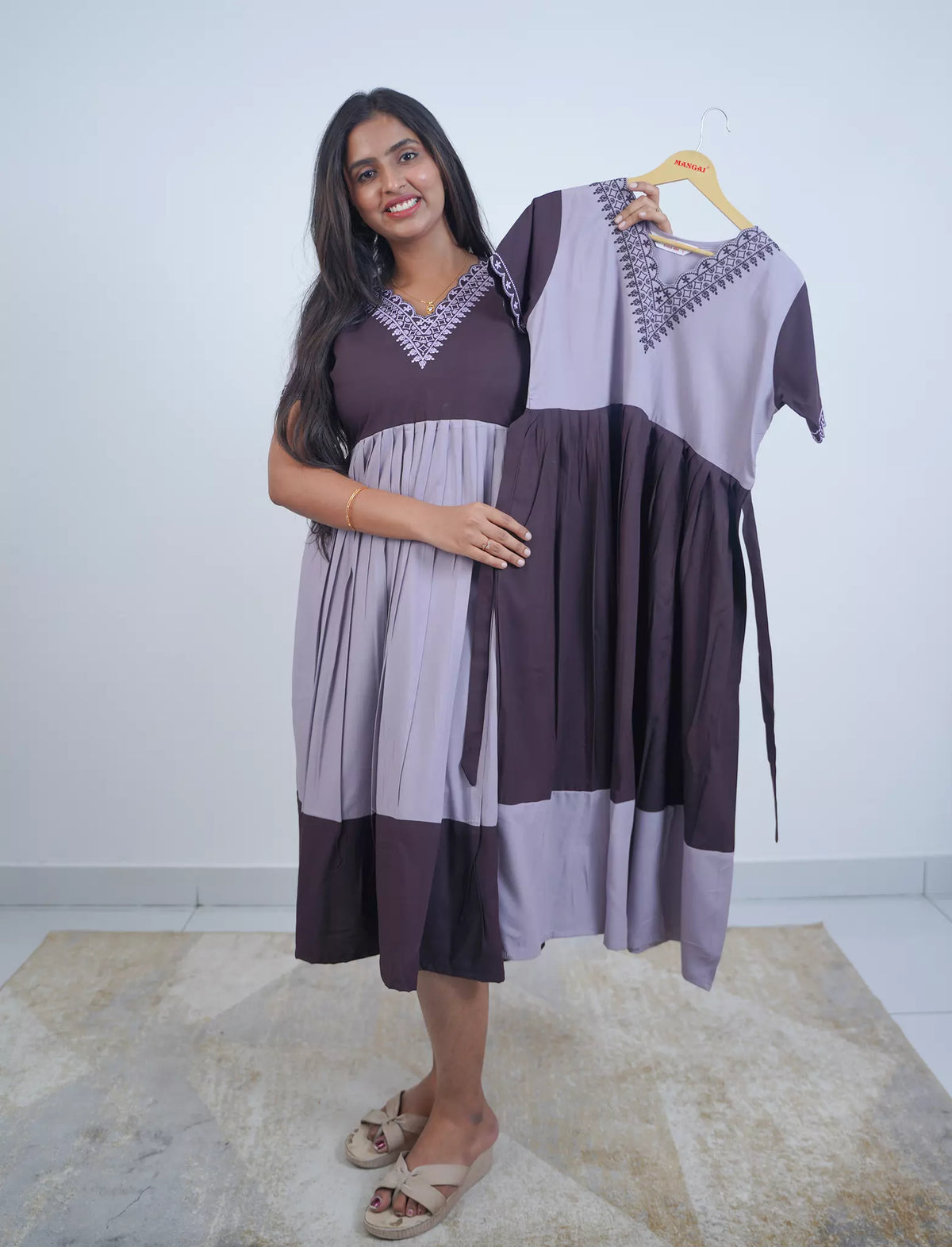 Plain Rayon Embroidery Mix & Match Maxi | V-Neck & Pocket | Mangai Nighties