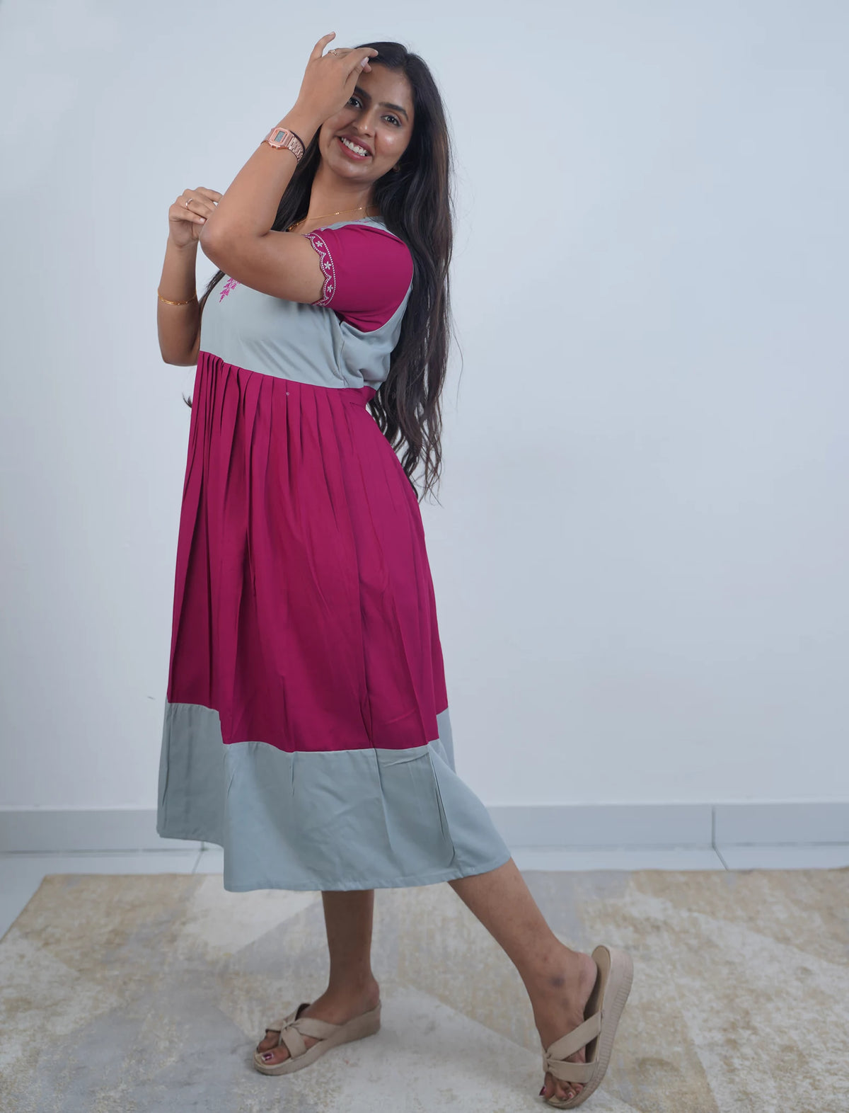 Rayon Mix & Match Embroidery Maxi | V-Neck | Mangai Nighties