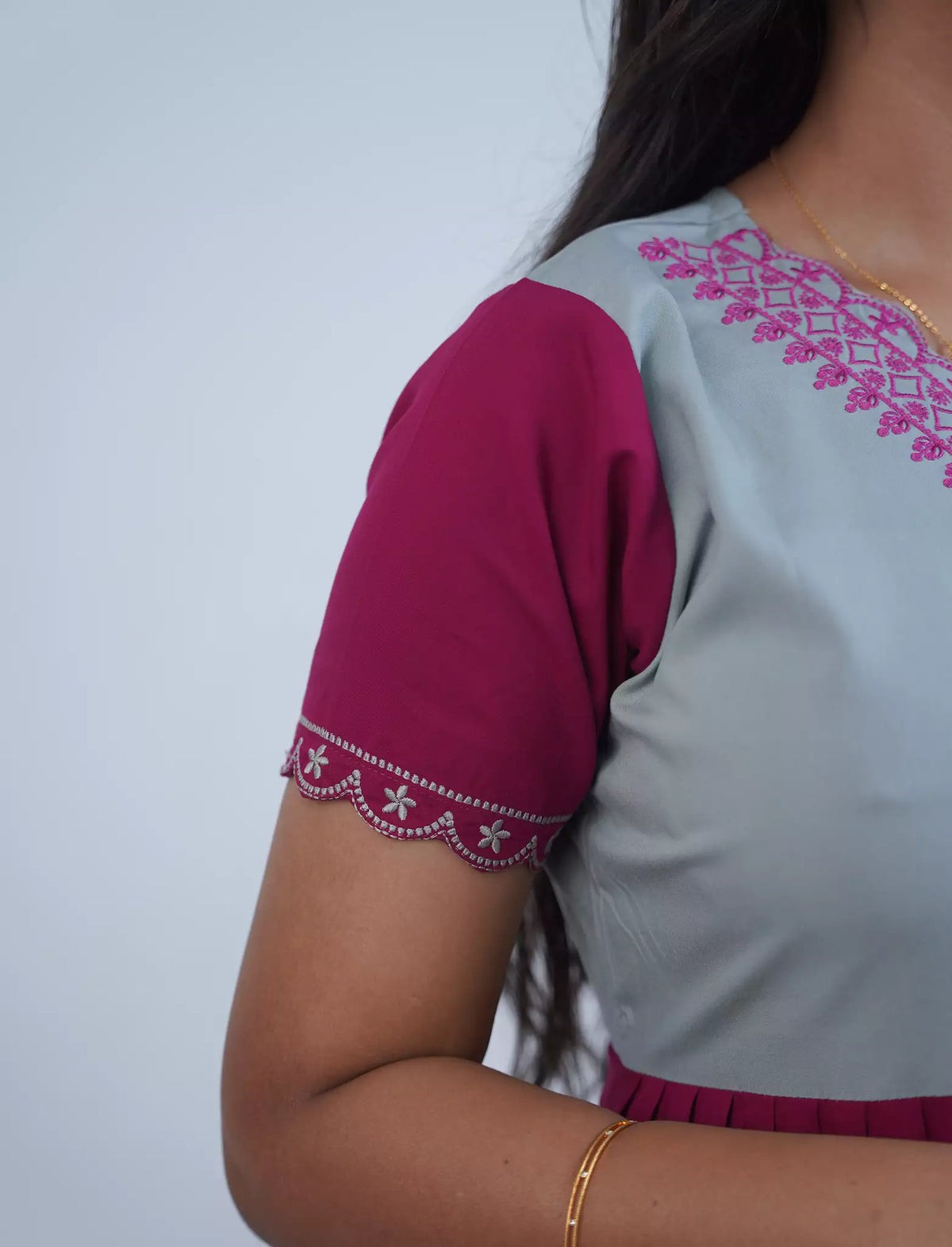 Rayon Mix & Match Embroidery Maxi | V-Neck | Mangai Nighties