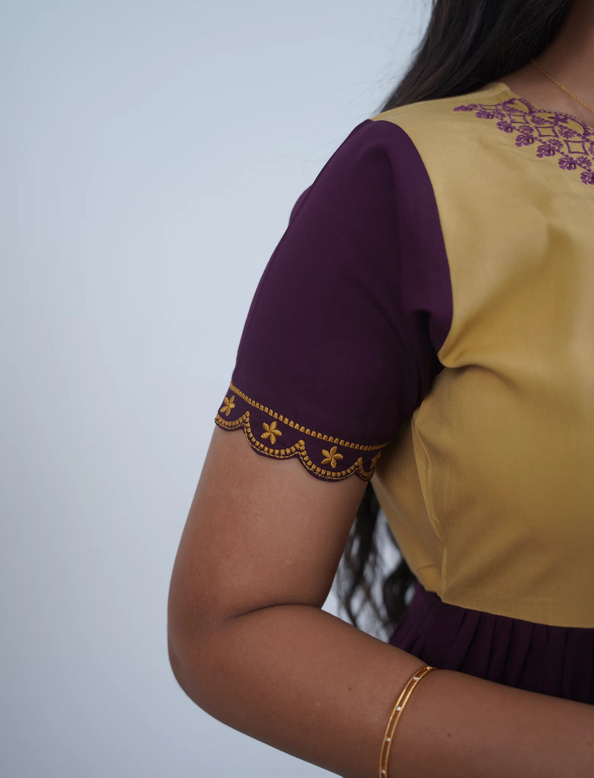Plain Rayon Mix & Match Embroidery Maxi with Back Tie | Mangai Nighties