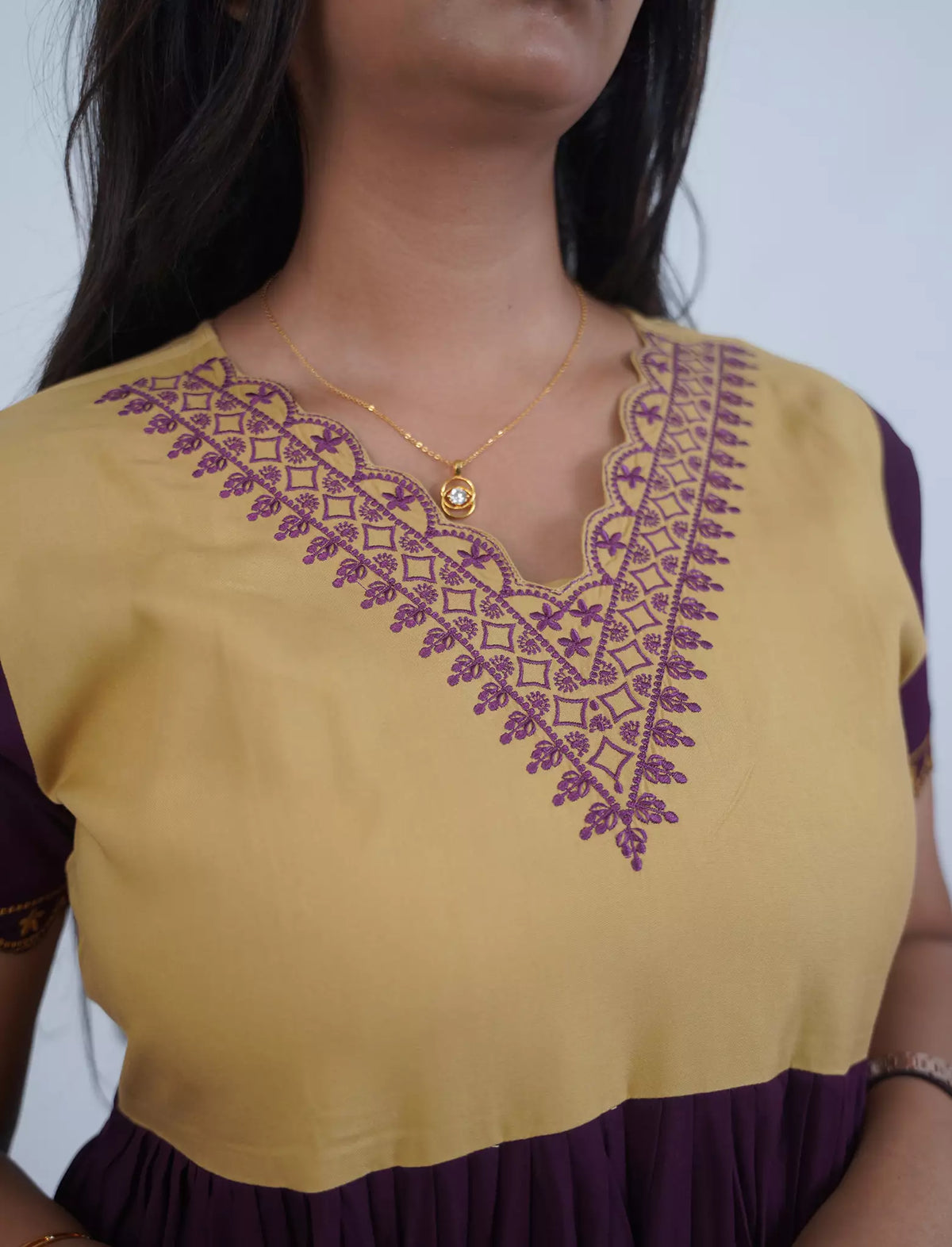 Plain Rayon Mix & Match Embroidery Maxi with Back Tie | Mangai Nighties
