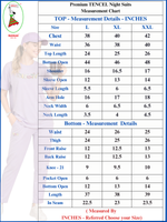 Mangai Tencel Night Suits Measurement Chart 