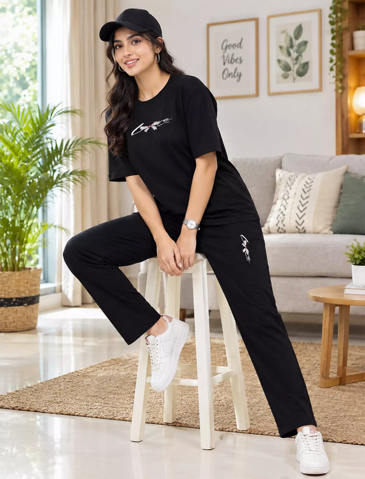 Elegant Black Tencel Casual Lounge Set Women - Mangai Nighties