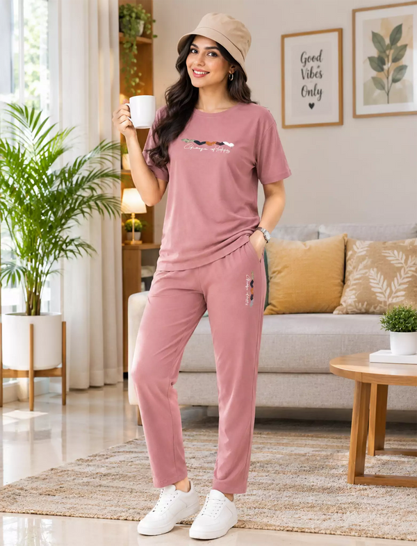 Trendy Rose Pink Tencel Lounge Set for Women - Mangai Nighties