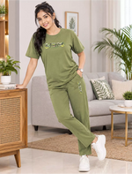 Olive Green Tencel Casual Night Suit - Mangai Nighties