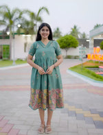 Floral Garden Border Print Petal Sleeve Vatican Maxi Frock- Mangai Nighties