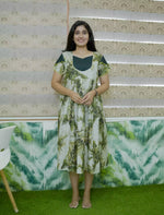 Abstract Botanical Foliage Print Festive Wear Vatican Maxi Frock - Mangai Nighties
