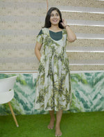 Abstract Botanical Foliage Print Festive Wear Vatican Maxi Frock - Mangai Nighties