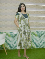 Abstract Botanical Foliage Print Festive Wear Vatican Maxi Frock - Mangai Nighties