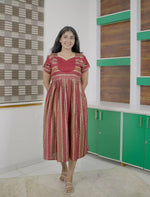 Ethnic Ornamental Stripe Print Vatican Maxi Frock with Back Tie - Mangai Nighties