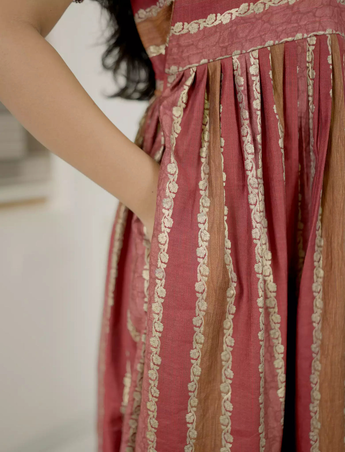 Ethnic Ornamental Stripe Print Vatican Maxi Frock with Back Tie - Mangai Nighties