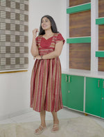 Ethnic Ornamental Stripe Print Vatican Maxi Frock with Back Tie - Mangai Nighties