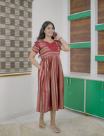 Ethnic Ornamental Stripe Print Vatican Maxi Frock with Back Tie - Mangai Nighties