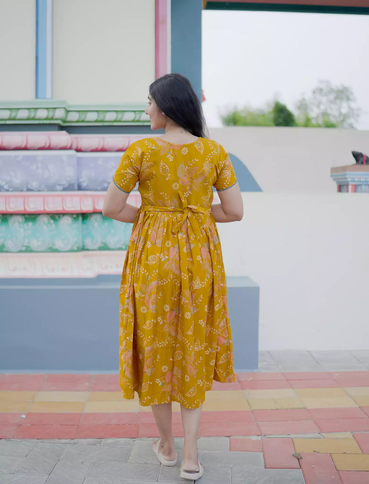 Paisley Floral Printed Rayon Vatican Maxi Frock with Petal Sleeve - Mangai Nighties