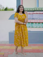 Paisley Floral Printed Rayon Vatican Maxi Frock with Petal Sleeve - Mangai Nighties