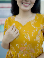 Paisley Floral Printed Rayon Vatican Maxi Frock with Petal Sleeve - Mangai Nighties