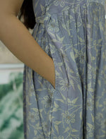 Floral & Leaf Print Rayon Vatican Maxi Frock with Back Tie - Mangai Nighties