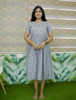 Floral & Leaf Print Rayon Vatican Maxi Frock with Back Tie - Mangai Nighties