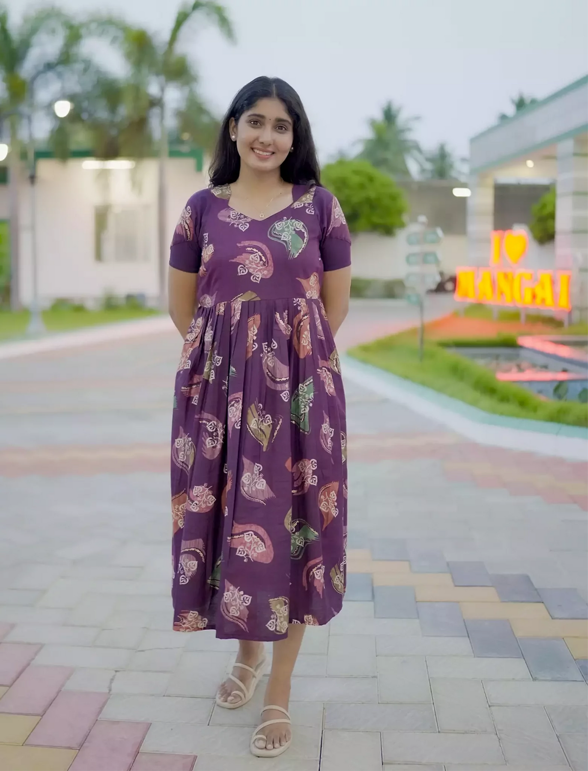 Festive Wear Paisley Print Rayon Vatican Flared Maxi Frock - Mangai Nighties