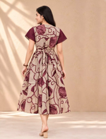 Swirling Rose Floral Vine Print Vatican Maxi Frock with Petal Sleeve - Mangai Nighties
