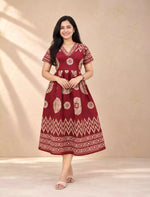Geometric Batik Print Rayon Vatican Frock with Back Tie Rope - Mangai Nighties