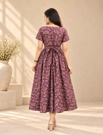 Floral & Leaf Print Rayon Vatican Maxi Frock with Back Tie - Mangai Nighties